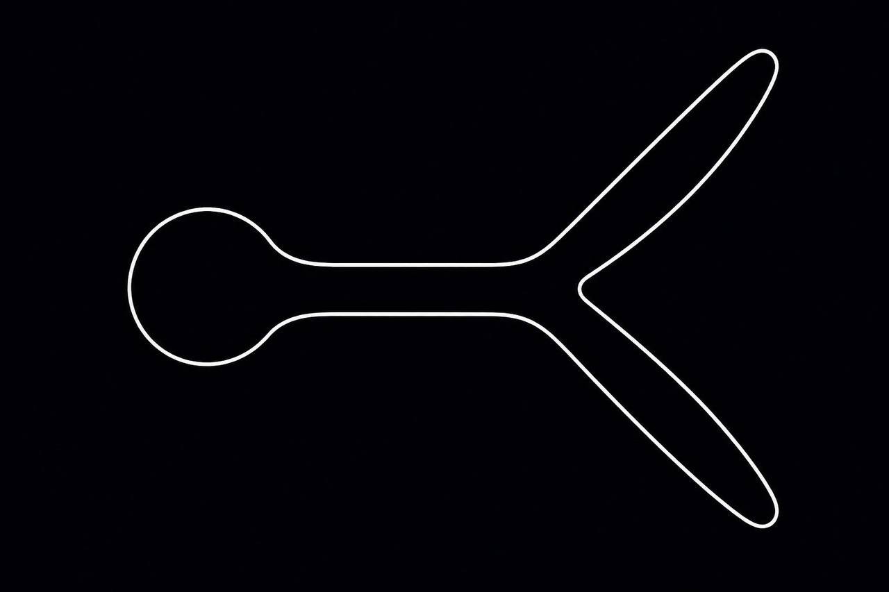 Minimalist white line art tear pattern diagram on black — the three classic paper tuning shapes